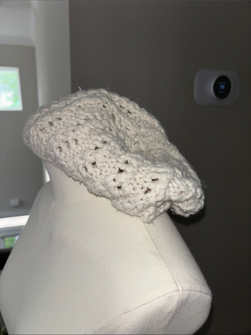 Knit Crochet Slouchy Beret - Cream